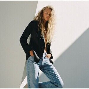 New! ZARA Scuba Neoprene Effect Black Fitted Blazer, S